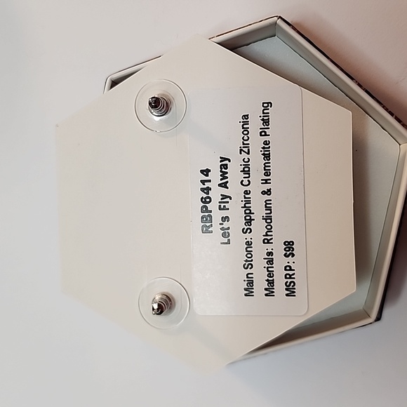 Bomb Party Earrings sapphire Cubic Zirconia Rhodium and hematite plated - Picture 5 of 5